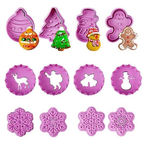 12 Pièces Emporte-Pièces de Noël en Plastique, Moules à Biscuits et Tampons à Cookies