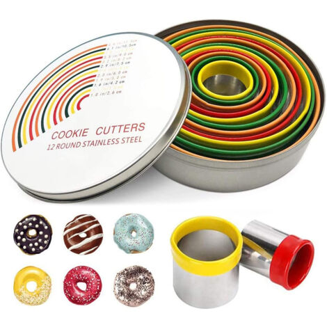 12 Pièces Emporte-Pièces Ronds en Acier Inoxydable pour Biscuits, Donuts et Scones, Moules à Gâteau Circulaires