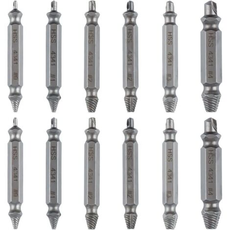 12 Pièces Extracteur de Vis Cassé,  Extracteur de Vis Dénudé, Kit Extracteur Vis, Tourne a Gauche Extracteur, Extracteur De Vis Cassé Et Extracteur De Vis En Acier Haute Vitesse H.S.S