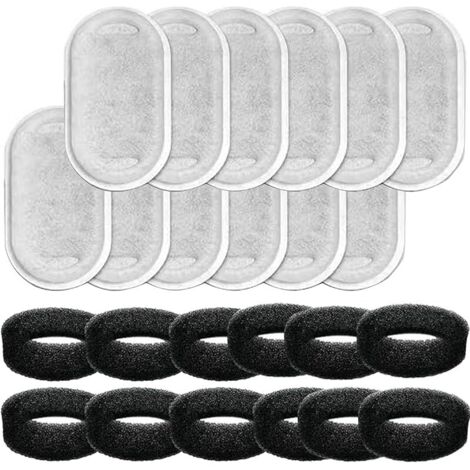 12 Pièces Filtre Fontaine Eau Chat(Blanc), 12 Pièces Éponges Mousse Noir, Abreuvoirs Filtration Charbon Actif pour Cheveux Filtrants, Filtres Remplacement avec Système Filtration Trois Couches