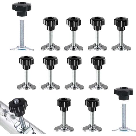 12 Pièces Fixations à vis pour Rails d'arrimage, Fixations M8x60, Fixations à vis avec poignée en étoile pour Rails d'arrimage, Accessoires pour Camping-Cars(Noir)