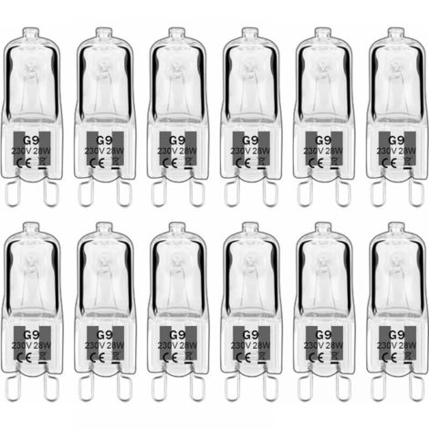 12 pieces G9 Halogen Lamps, G9 Bulbs 230V 28W 392lm, 2800K Warm White, Dimmable Capsule Bulbs, Flicker Free [Energy Class G]