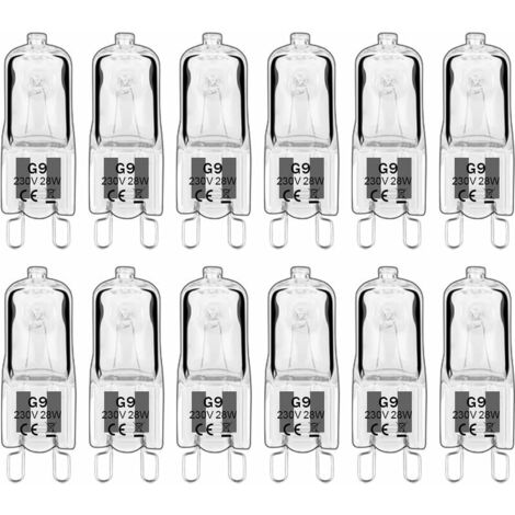 12 pieces G9 Halogen Lamps, G9 Bulbs 230V 28W 480lm, 2800K Warm White, Dimmable Capsule Bulbs, Flicker-Free [Energy Class G]