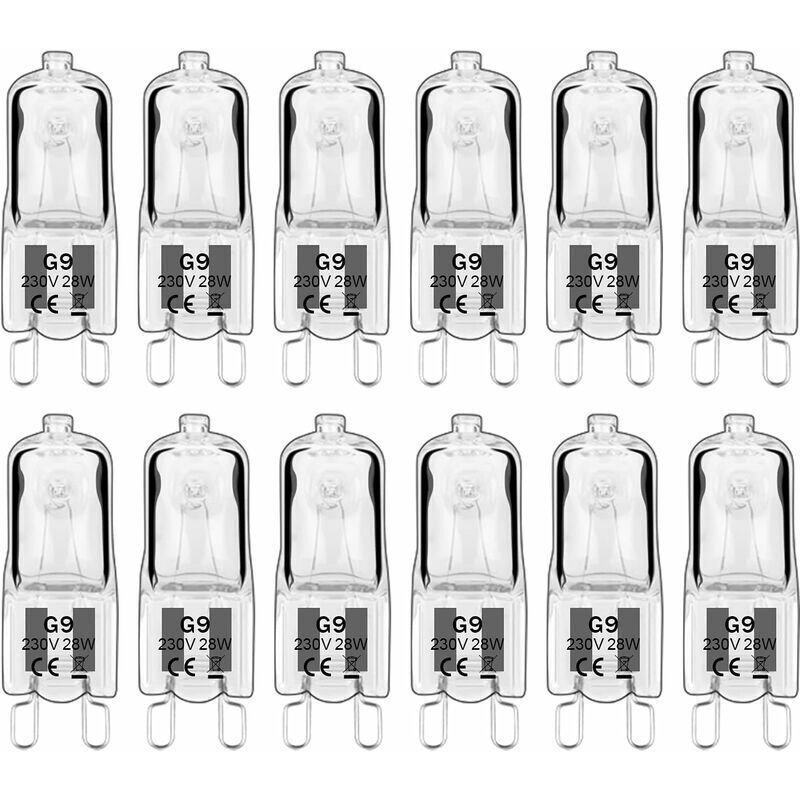 12 pièces G9 Lampes halogènes , ampoules G9 230V 28W 480lm, 2800K blanc chaud, ampoules à capsule dimmable, sans scintillement