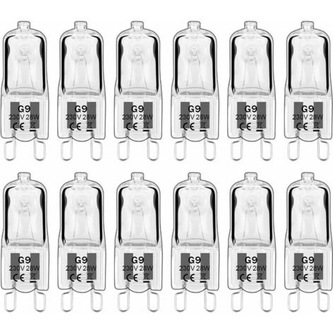 12 pièces G9 Lampes halogènes , ampoules G9 230V 28W 480lm, 2800K blanc chaud, ampoules à capsule dimmable, sans scintillement