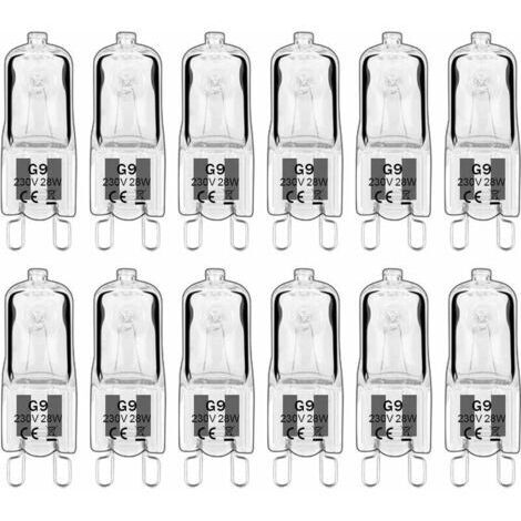 12 pièces G9 Lampes halogènes , ampoules G9 230V 28W 480lm, 2800K blanc chaud, ampoules à capsule dimmable, sans scintillement [Classe énergétique G]
