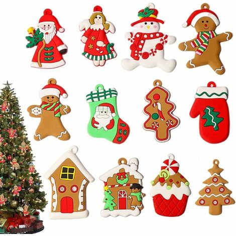 Mini Resin Christmas Ornaments Set of 24 - Rustic Christmas Decorations -  Small Miniature Christmas Tree Ornaments - Santa Snowman Gingerbread Angel  - Tiny Christmas Tree Decorations with Gift Box 