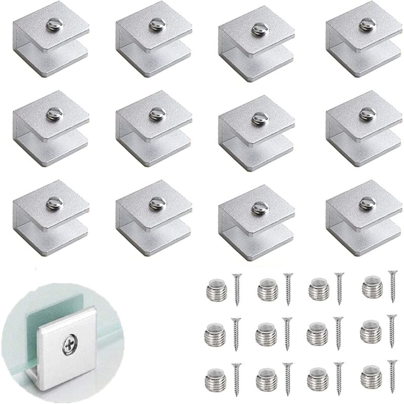 Longziming - 12 Pieces Glass Clamp, Adjustable Glass Partition Bracket, 6-8mm Glass Wall Tatte Bracket, Aluminum Shelf Brackets, for Powder Room,