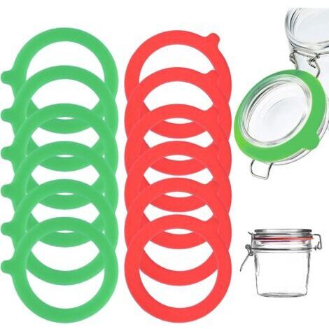 12 Pièces Joint Bocaux en Silicone (Diamètre Intérieur 70 mm,Diamètre Extérieur 95 mm), Joints de Bocal, Anneaux en Caoutchouc,pour Bocaux en Verre Pot à Bonbons Stockage des Aliments Vert/Rou