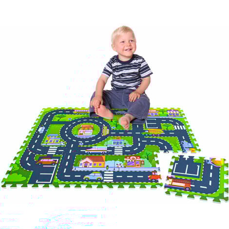 12 Pieces Kids Road Play Mat - 30x30 Foldable Play Rug - Road Mat for Toy Cars