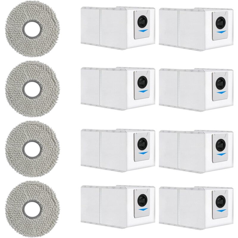 12 Pièces Kit d'accessoires pour Ecovacs DEEBOT T30 Pro Omni / T30 Max, 8 Sac d'Aspirateur 4 Chiffon Lavable, Ensemble d'accessoires pour Aspirateur