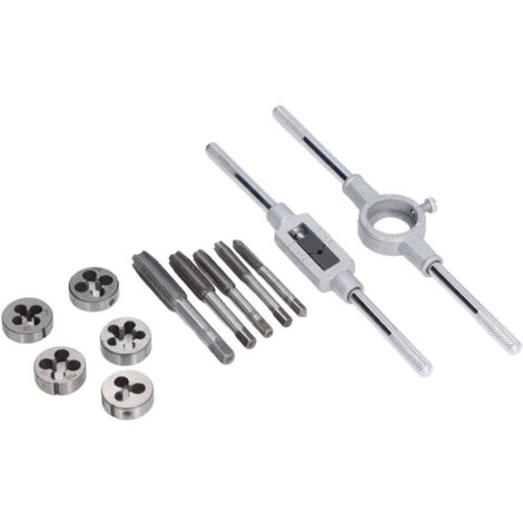 12 Pièces Kit de Tarauds et Filières avec Clé à Main pour Réparation Auto et Meubles