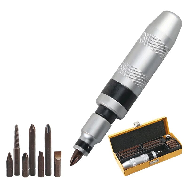 12 Pièces Kit Tournevis a Frapper, 1/2' Manuel Impact Driver Avec 11 Pièces Mèches(Plat, Cruciforme, Hexagonale), pour Tourner Les Fixations