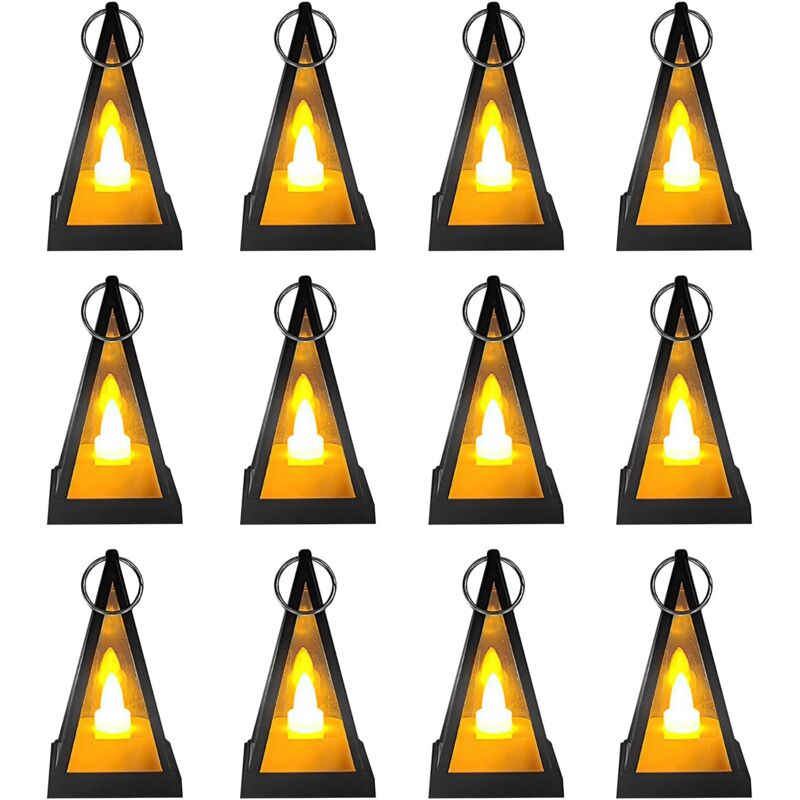 12 Pièces Lanterne Bougie LED 8x4,5cm Lanterne Bougie Plastiques Mini Lanterne LED Exterieur Bougeoir avec Bougie LED Sans Flamme pour Patio Jardin
