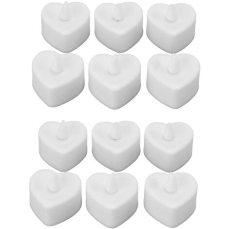 12 Pièces LED Bougies Électroniques en Forme de Cœur sans Flamme, Alimentées par Piles, Décoration de Mariage et Fête, Blanc