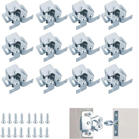 12 Pièces Loqueteaux À Double Roulettes Double rouleau Fermetures À Double Galet, Loquet Porte Placard avec Vis, Métal Fermetures pour Portes pour Bibliothèque, Armoire, Placard et Penderie