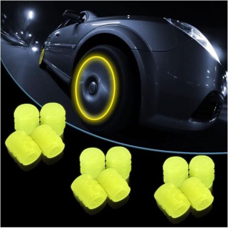 12 Pièces Lumineux Valve Pneu Voiture avec Lumineux Couverture, Bouchons Valve de Pneu de Voiture Fluorescents Universels, Bouchons de Valve Voiture Lumineux, pour Camion(Jaune)