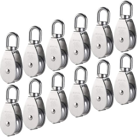 LAOA 12 Pièces M15 Poulie Simple en Acier Inoxydable 304, 15MM Seul Poulies Bloc Rouleau, Grue Pivot Crochet Lisse Fil Corde Câble Chargement 77lbs/35Kg