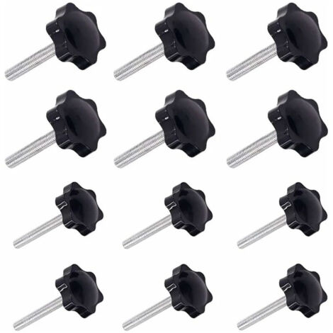 12 Pièces M6 (31 ) × 40mm et M8 (38 ) × 40mm Poignée de Serrage à Filetage Mâle Gripandles vis Boutons Poignées Bouton étoile