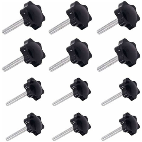 12 Pièces M6 (31 ) × 40mm et M8 (38 ) × 40mm Poignée de Serrage à Filetage Mâle Gripandles vis Boutons Poignées Bouton étoile