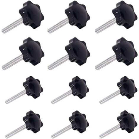 12 Pièces M6 (32 ) × 40mm et M8 (38 ) × 40mm Poignée de Serrage à Filetage Mâle Gripandles vis Boutons Poignées Bouton étoile