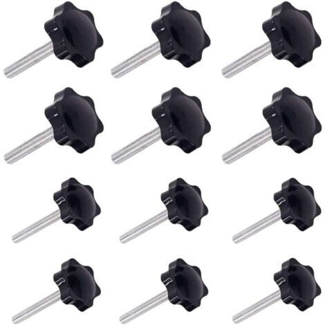 12 Pièces M6 (32 ) × 40mm et M8 (38 ) × 40mm Poignée de Serrage à Filetage Mâle Gripandles vis Boutons Poignées Bouton étoile
