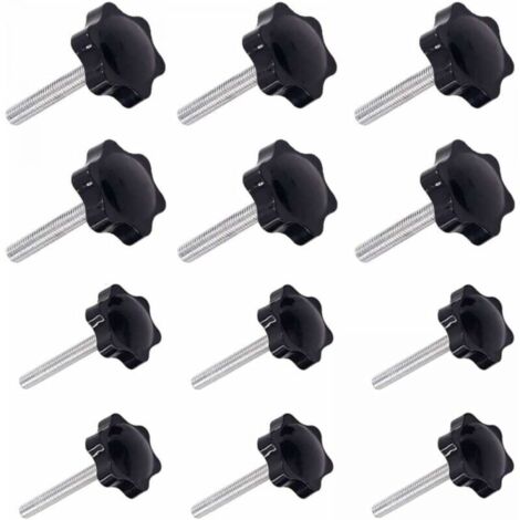 12 Pièces M6 (32 ) × 40mm et M8 (38 ) × 40mm Poignée de Serrage à Filetage Mâle Gripandles vis Boutons Poignées Bouton étoile