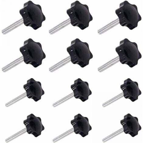 12 Pièces M6 (32 ) × 40mm et M8 (38 ) × 40mm Poignée de Serrage à Filetage Mâle Gripandles vis Boutons Poignées Bouton étoile