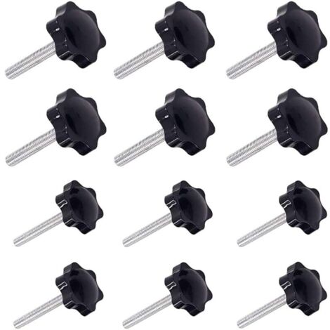 12 Pièces M6 (32) × 40mm et M8 (38) × 40mm Poignée de Serrage à Filetage Mâle Gripandles vis Boutons Poignées Bouton étoile
