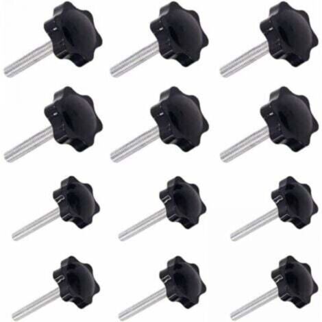 12 Pièces M6 (32 ) × 40mm et M8 (38 ) × 40mm Poignée de Serrage à Filetage Mâle Gripandles vis Boutons Poignées Bouton étoile