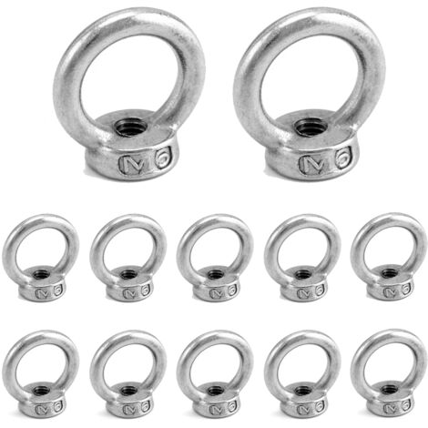 12 Pièces M6 D'écrous À Anneau En Acier Inoxydable 304, Écrous À Oeil, Écrous Filetés De Fixation, pour Les Accessoires de Levage et Raccord de Corde