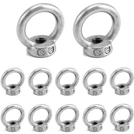 12 Pièces M6 D'écrous À Anneau En Acier Inoxydable 304, Écrous À Oeil, Écrous Filetés De Fixation, pour Les Accessoires de Levage et Raccord de Corde