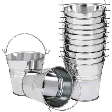 12 Pièces Mini Pots de Fleurs Suspendus en Métal, 6cm Pots de Fleurs Seau à Fleurs Suspendu avec Poignée Amovible pour Balcon Clôture Jardin Décoration D'intérieur (Argent)