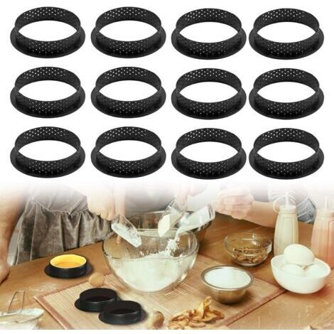 12 Pièces Moule a Tartelette 8cm, Cercle a Tarte Perforé en Plastique de Haute Qualité, Idéal pour la Cuisson de Pâtisseries, Gâteaux et Desserts,Réutilisables et Faciles à Nettoyer