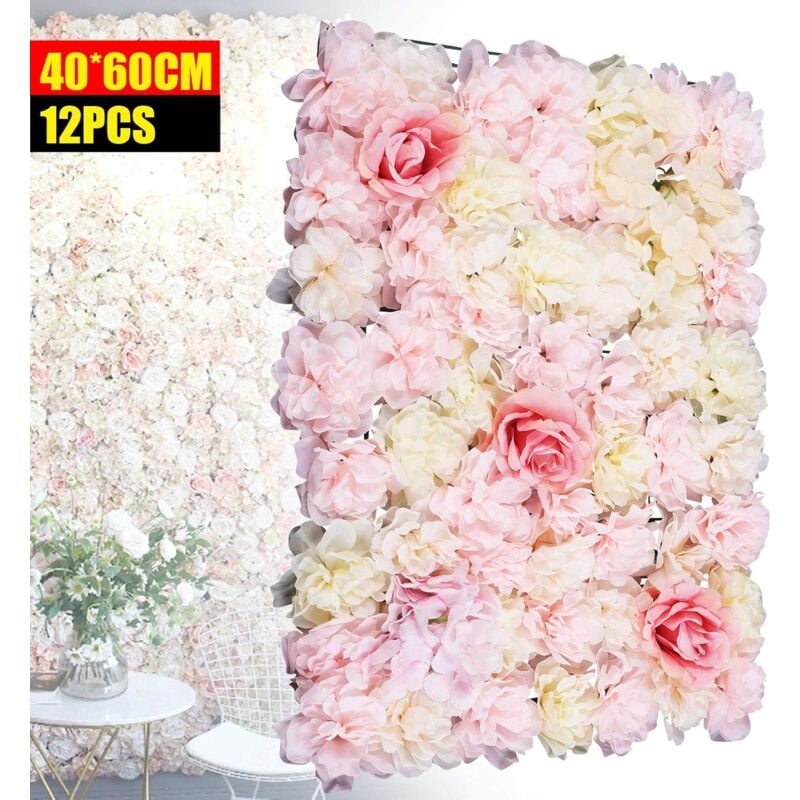 Gojoy - 12 pièces mur de fleurs artificielles, fond de bricolage de route de mariage, décor de mur de rose 40x60cm