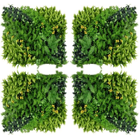 12 Pièces Mur Végétal Artificiel Haie 50x50 cm Protection UV Brise-Vue Design Multi-Feuilles Plante de Haie pour Décoration Extérieure Jardin