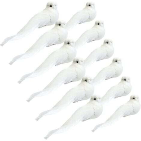 12 Pièces Ornement Cardinal (Colombes Blanches, 5,1 Pouces)avec Clip sur Plume Oiseau Colombe Artificiel Ornement d'arbre de Noël Artisanat de Faux Cardinal Brillant pour Décor