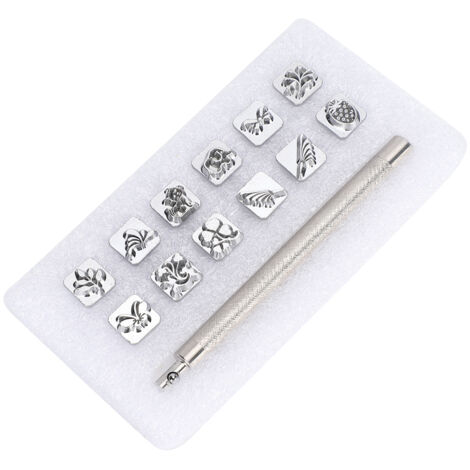12 Pièces Outils à Estamper Motifs Plantes et Animaux pour DIY Cuir + 1 Poignée