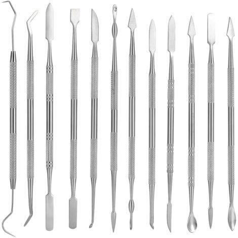 12 Pièces Outils de Sculpture en Cire d'argile, Kit de Sculpture en Cire d'argile à Double Extrémité en Acier Inoxydable, Spatule et Ciseau pour Sculpter, Détailler, Sculpter la Poterie