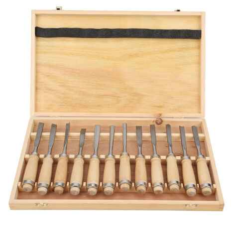 12 Pièces Outils de Sculpture sur Bois, Jeu de Ciseaux à Bois avec Manche en Bois et Moulinet Couteau à Sculpter Outil de Sculpture pour Débutants, Graveurs et Artistes