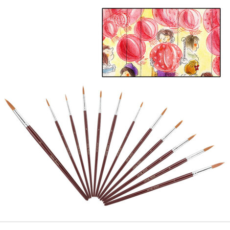 12 Pièces Pinceaux à Peinture Poils Nylon Ronds Rouge Bordeaux pour Artistes Débutants