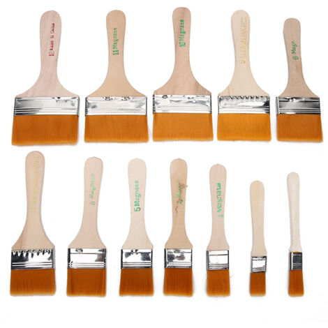 12 Pièces Pinceaux de Peinture en Bois avec Poils Nylon pour Aquarelle, Huile et Mur