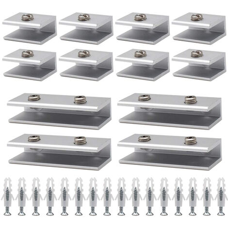 12 Pièces Pinces Verre en Alliage d'Aluminium Colliers de Serrage Réglables 6-8mm Clip de Verre pour Escalier Salle Bains