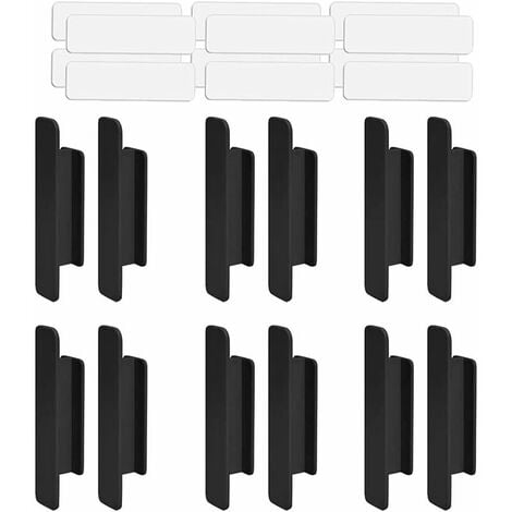 12 Pieces Plastic Door Handle, Self Adhesive Handles, Sticky Door Handle, for Window Door, Drawer, Cabinet, Reco.ukigerator, Stick On Handles for Glass Doors (Black)