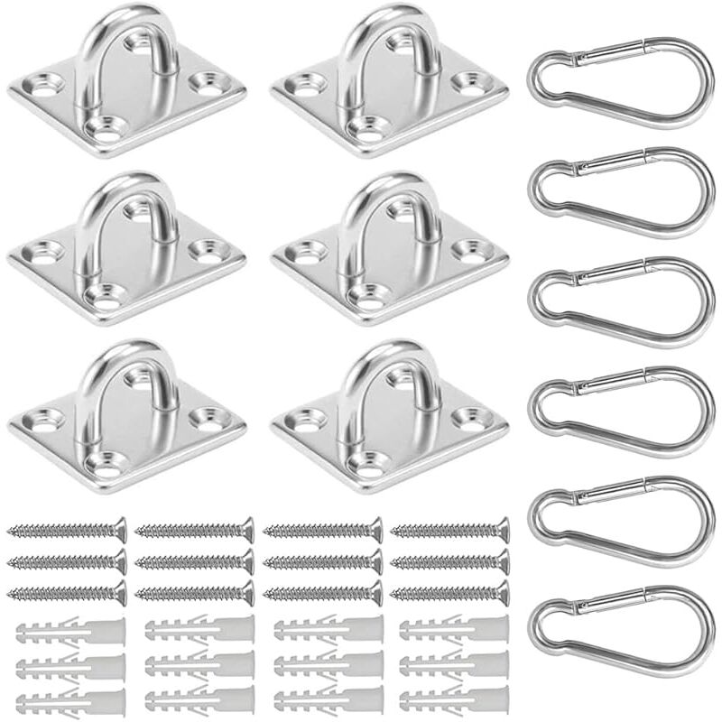 12 Pièces Platine Oeil inox M5 Mousqueton Platine Ancrage inox 304 Crochet Oeillet inox Plaque à œillet Crochets de Plafond Support Mural avec Vis