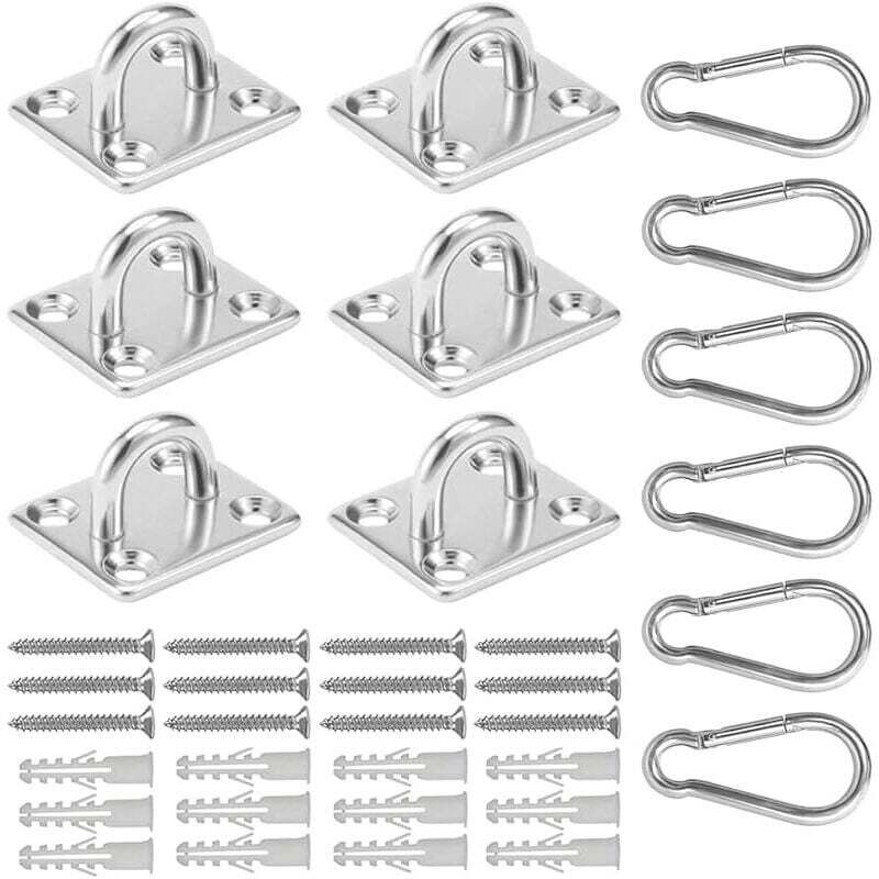 12 Pièces Platine Oeil INOX M5 Mousqueton Platine Ancrage INOX 304 Crochet Oeillet INOX Plaque à œillet Crochets de Plafond Support Mural avec Vis