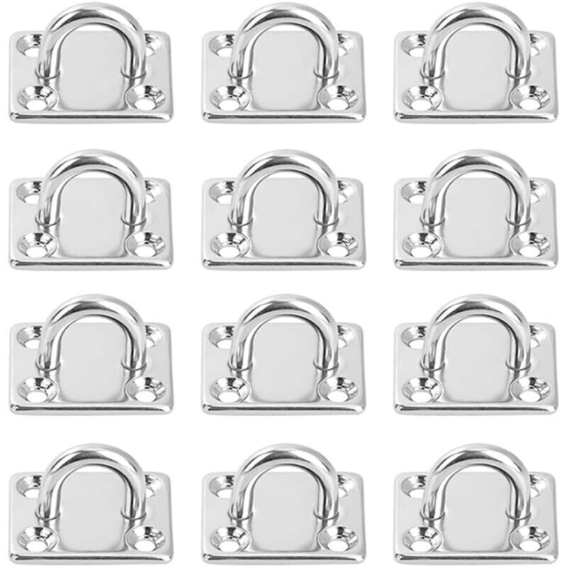 12 Pièces Platine Oeil INOX M5 Platine Ancrage INOX 304 Crochet Oeillet Plaque a Oeillet Carré Crochets de Plafond Support Anneau Mural pour
