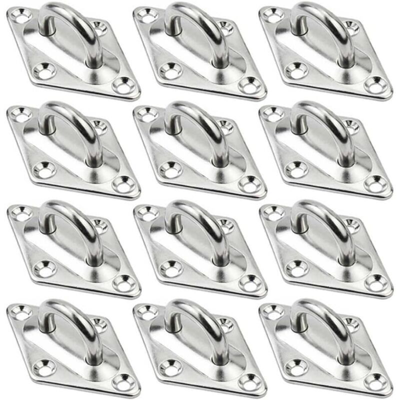 12 Pièces Platine Oeil INOX M5 Platine Ancrage INOX 304 Crochet Oeillet Plaque a Oeillet Crochets de Plafond Support Anneau Mural pour Accrocher des