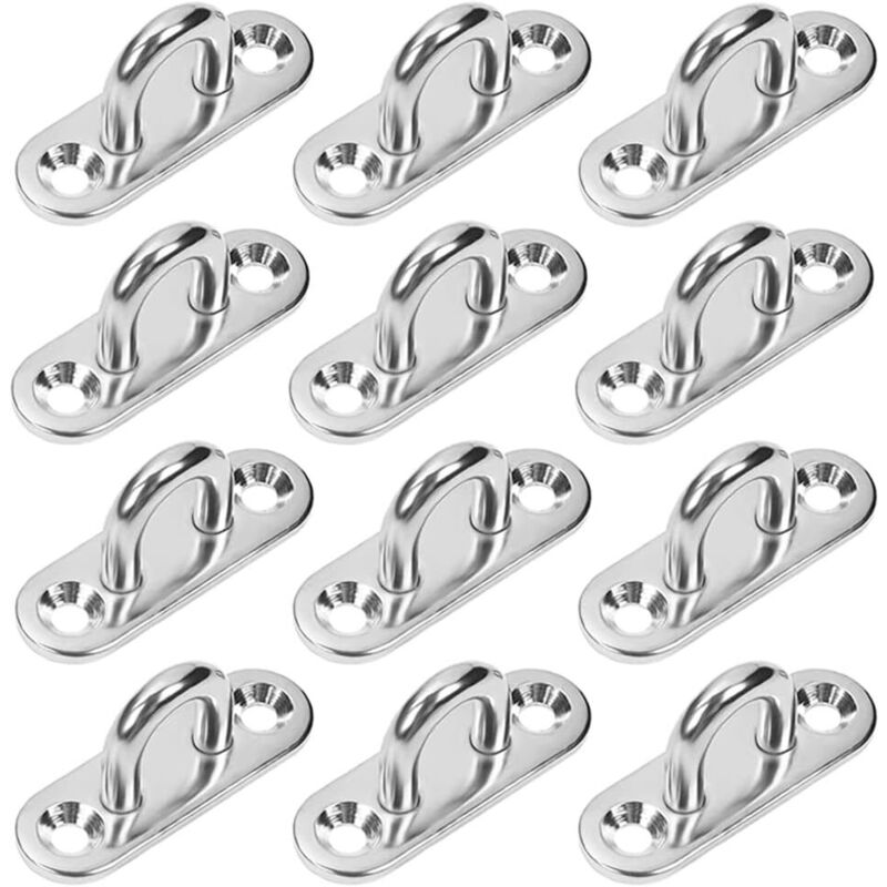 12 Pièces Platine Oeil INOX M5 Platine Ancrage INOX 304 Crochet Oeillet Plaque à œillet Rectangulaire Crochets de Plafond Support Mural pour
