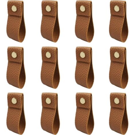 12 Pièces Poignee Cuir Marron PU Poignée de Tiroir en Cuir Poignées de Placard avec Vis Accessoires pour Meubles. Cuisine. Salle Bain Armoires Cabinet. Garde-Robe Commode.